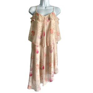 A New Day Floral Print Dress Asymmetric Hem Ruffles Medium